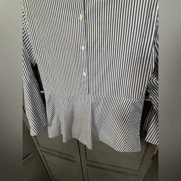 Ann Taylor Navy and White Pinstripe Peplum Blouse Size XS - Picture 6 of 6
